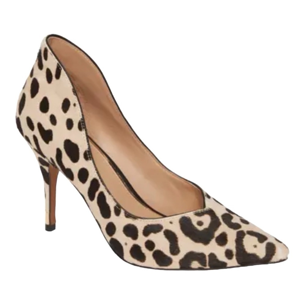 LINEA PAOLO Penrose Pump Animal Print Calf Hair Spotted Gold Heels Dress Shoes 8